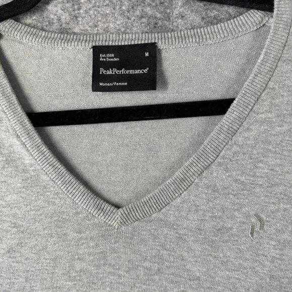 Peak Performance Grey V-neck Casual Style Cotton Women Sweater Size Medium - Picture 3 of 13